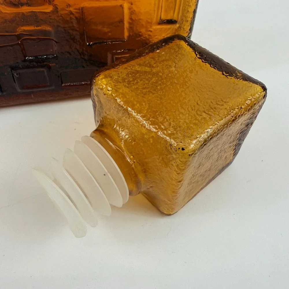 Empoli Brutalist Amber Art Glass Decanter Geometric Bottle Italy MCM